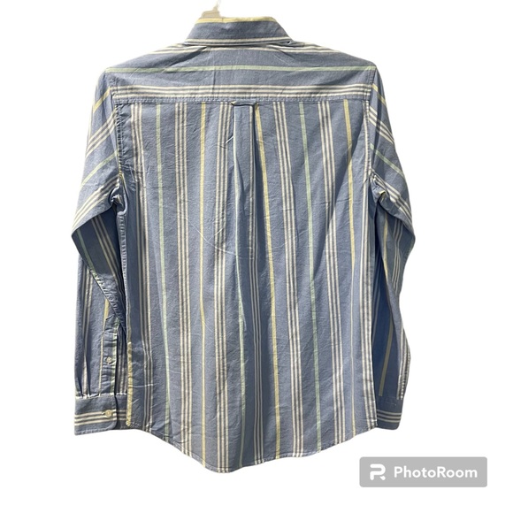 Chaps Men’s Short Sleeve Stripe Shirt Blue Yellow Small Button Front Untucked - Picture 2 of 8